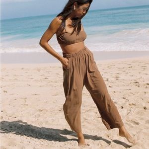 OZMA silk noil wide leg crop pants